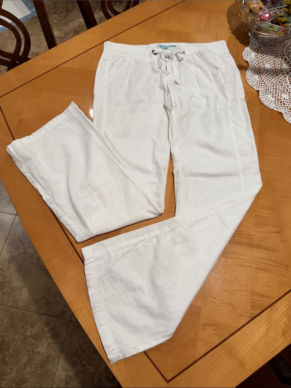 O'Neill women White Button-Front Linen Shirt with Tie Detail size m